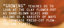Growing teaches us to look at the clay flower-pot as hand-blown glass and allows us a variety of ways to showcase fresh-cut flowers and plants.