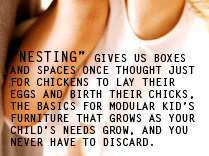 Nesting gives us boxes and spaces onec thought just for chickens to lay their eggs and birth their chicks. The basics for modular kid's furniture that grows as your child's needs grow, and you never have to discard.