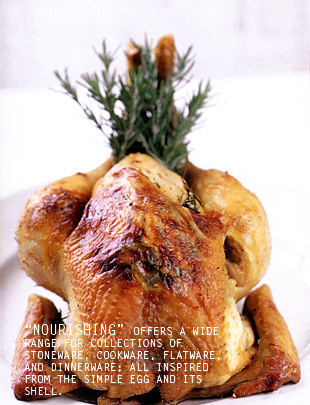 Nourishing offers a wide range for collections of stoneware, cookware, flatware, and dinnerware; all inspired from the simple egg and its shell.